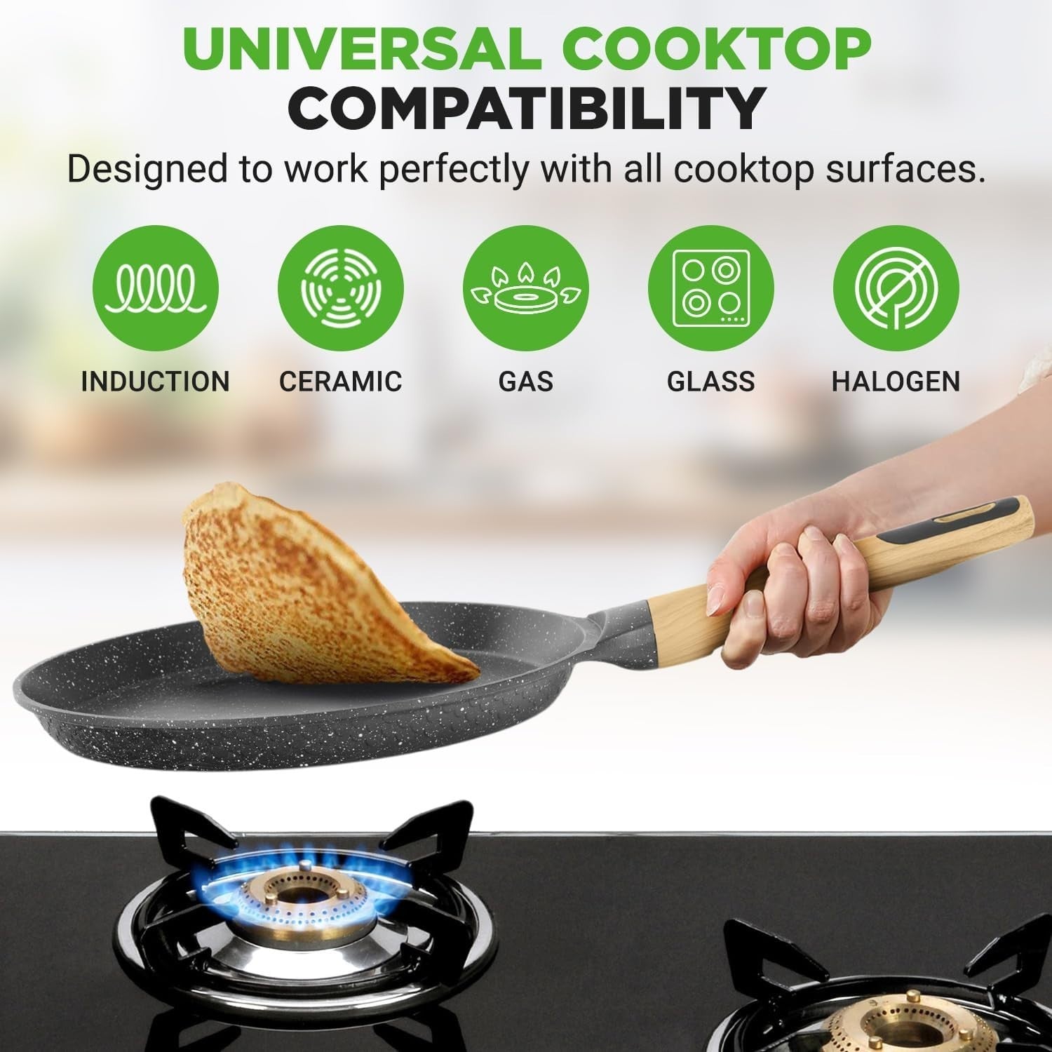 28cm Non-Stick Crepe Pan – Marble Pancake, Crepe & Dosa Skillet with Spreader