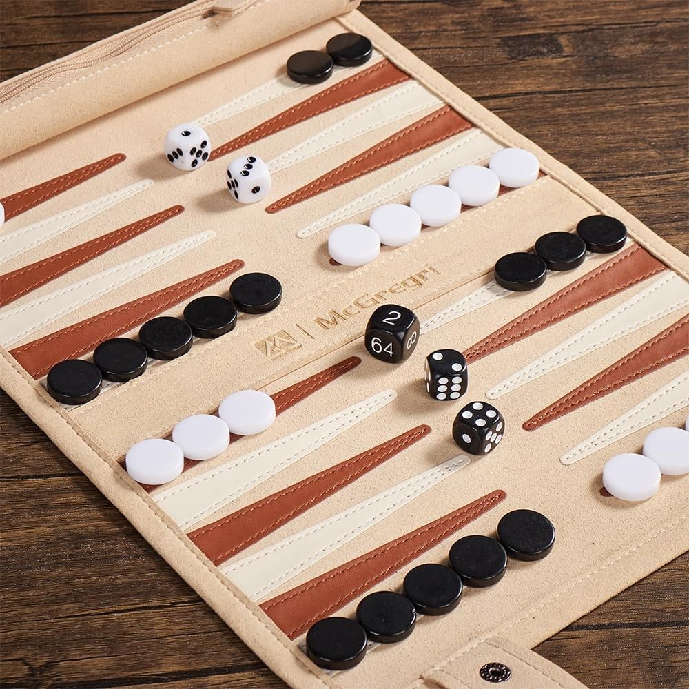 Backgammon Travel Game Roll Up Board Portable Set with Dice Pieces Case