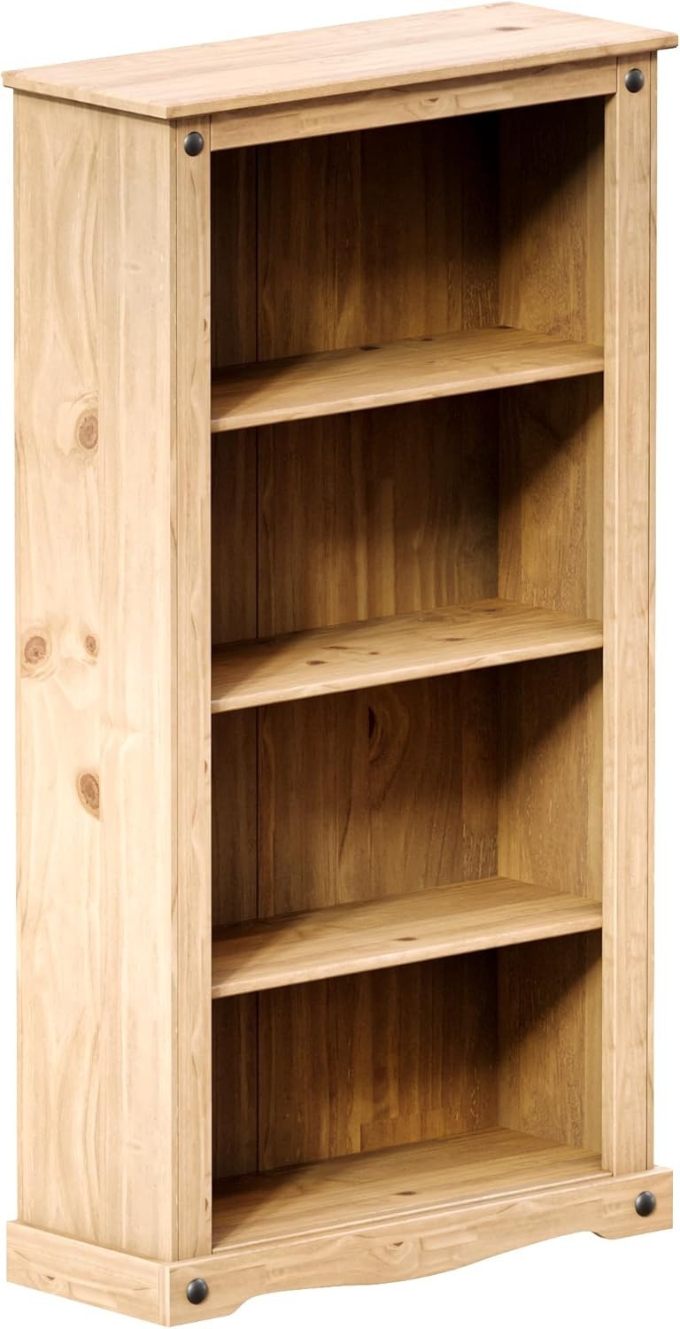 Rustic Pine Medium 3-Tier Bookcase – Solid Wood Shelf Unit 138.5cm High