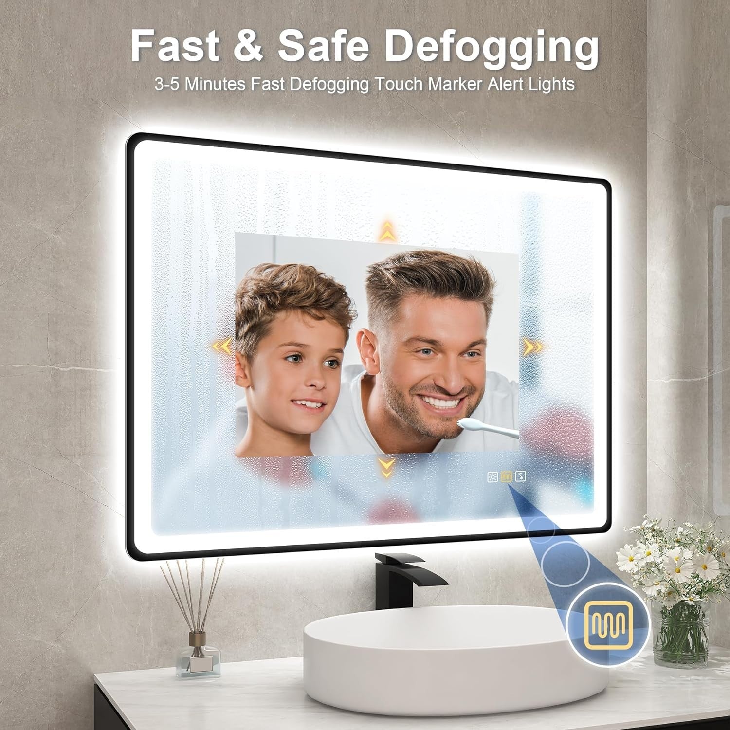 LED Bathroom Mirror 60x80 cm Bluetooth, Anti-Fog, Dimmable Lights & Memory