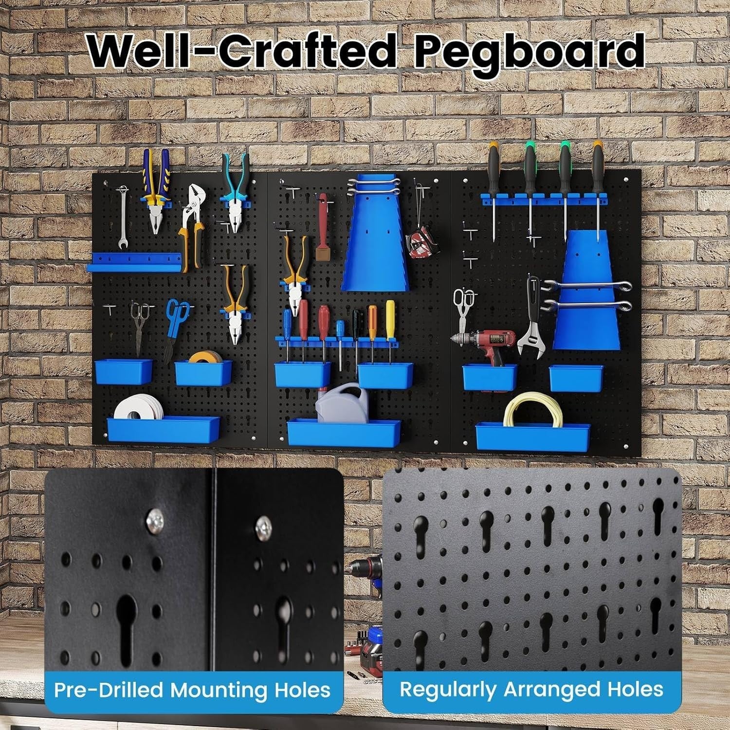 Blue Expandable Metal Pegboard Tool Organizer 3 Boards 34 Accessories