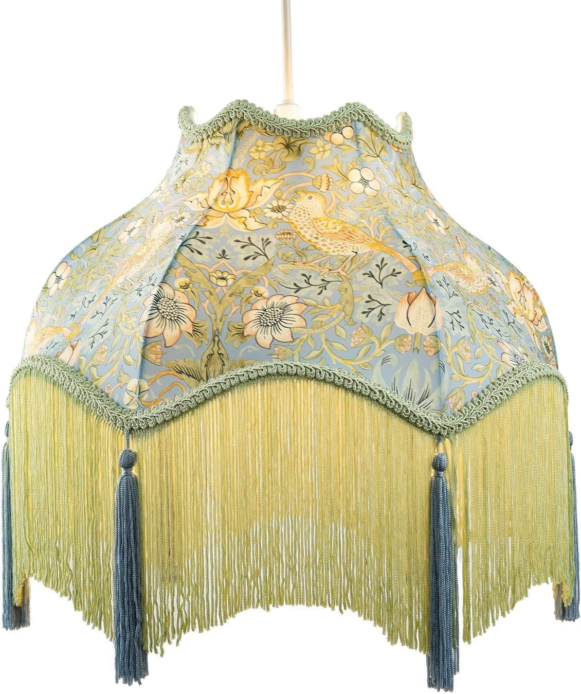 Victorian Floral Velvet Lampshade Emerald Blue Tassel Empire 36cm