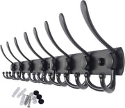 75cm Wall Mounted Coat Rack with 8 Hooks | Heavy Duty Metal Hook Rail Black