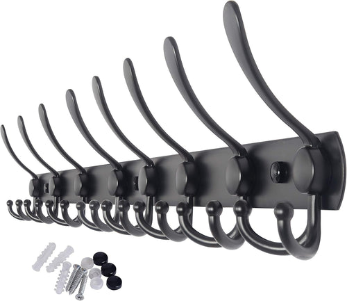 75cm Wall Mounted Coat Rack with 8 Hooks | Heavy Duty Metal Hook Rail Black