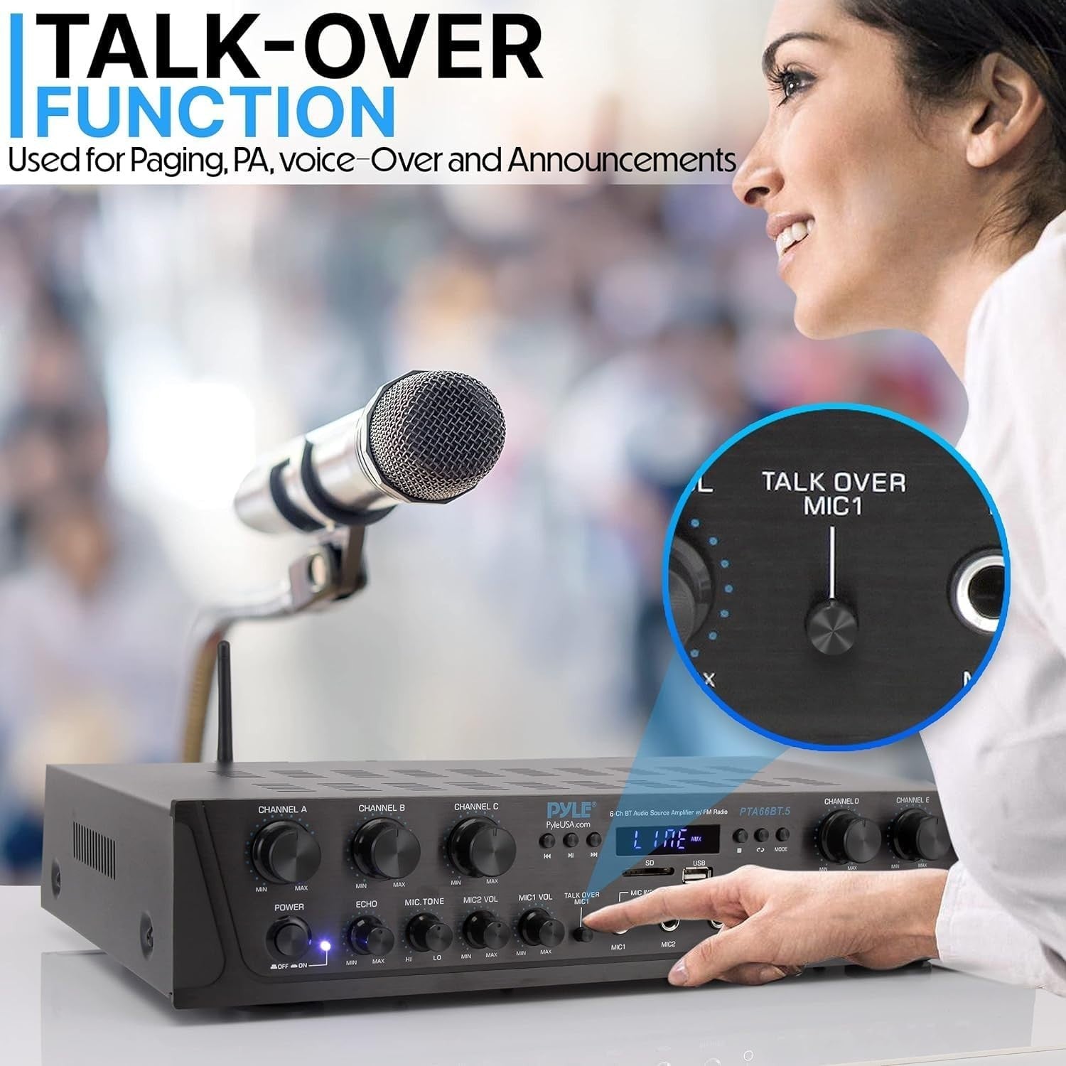 600W Bluetooth Karaoke Amplifier 6 Channel AV Receiver USB FM