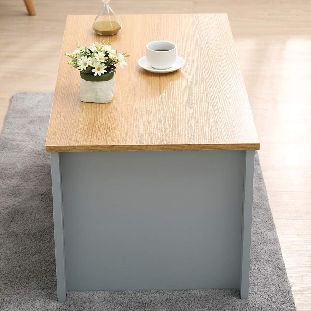 Modern Grey Coffee Table with Storage Shelf – Compact, Easy Clean, 85cm