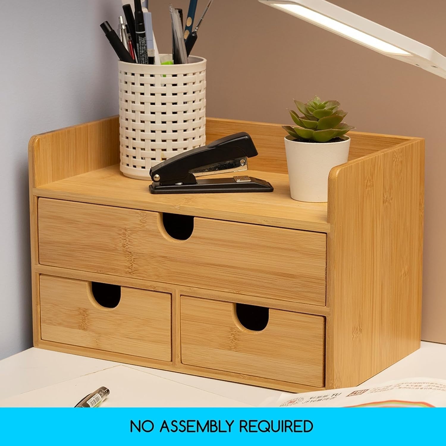 Desk Organizer 3 Drawers Bamboo Storage Box Desktop Storage Shelf