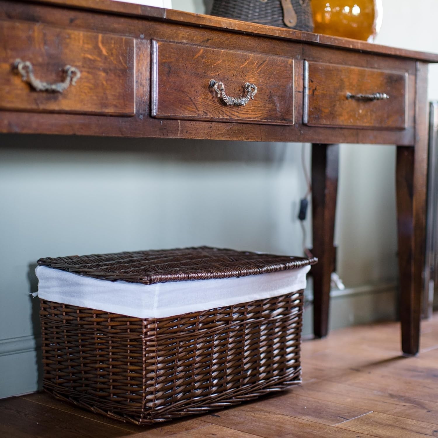 Large Wicker Laundry Hamper with Lid & Liner – Dark Coffee Bedroom Bathroom Stor