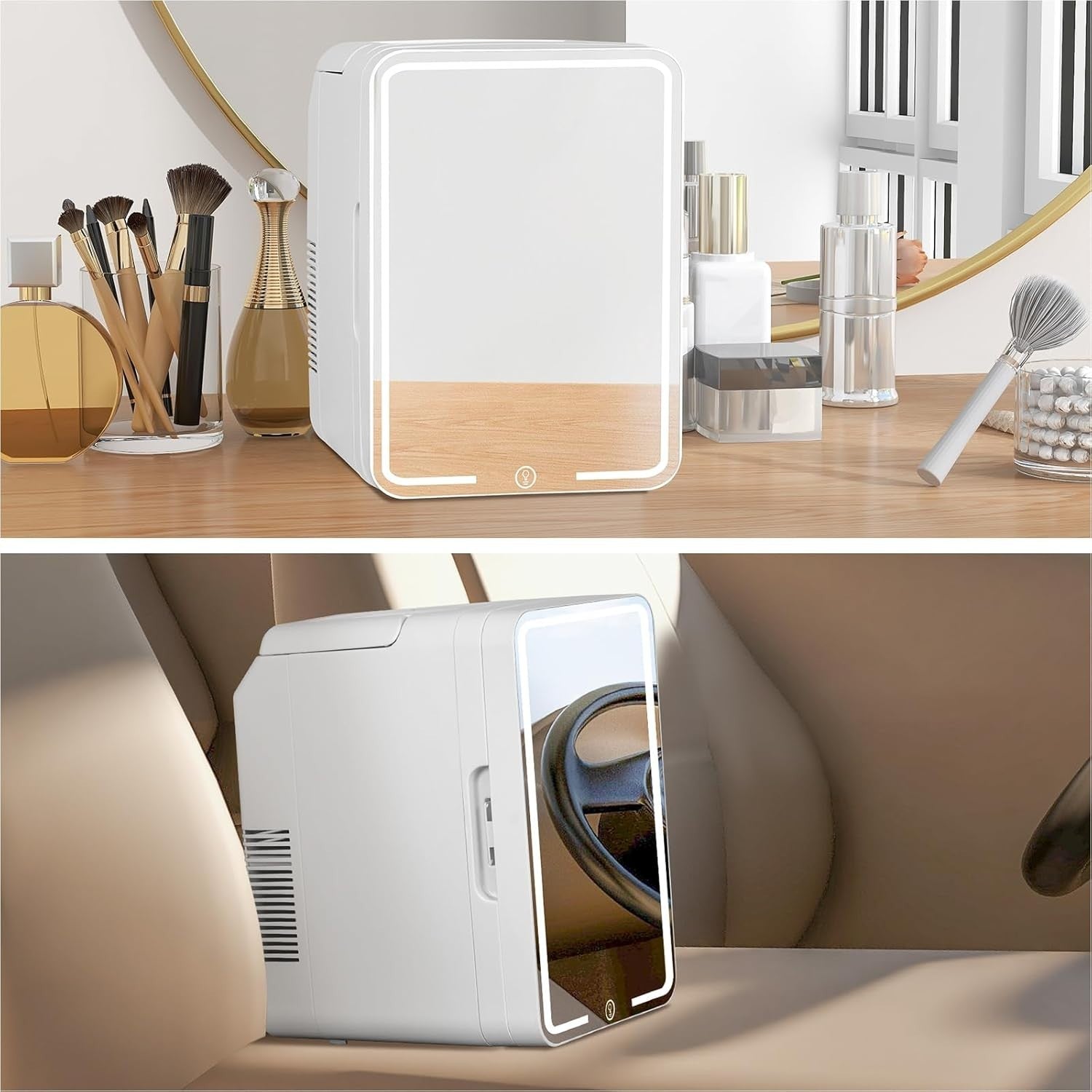 10L Portable Mini Skincare Fridge Cooler & Warmer LED Mirror AC/DC