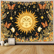 Sun Face Tapestry Celestial Butterflies Stars Boho 44x60