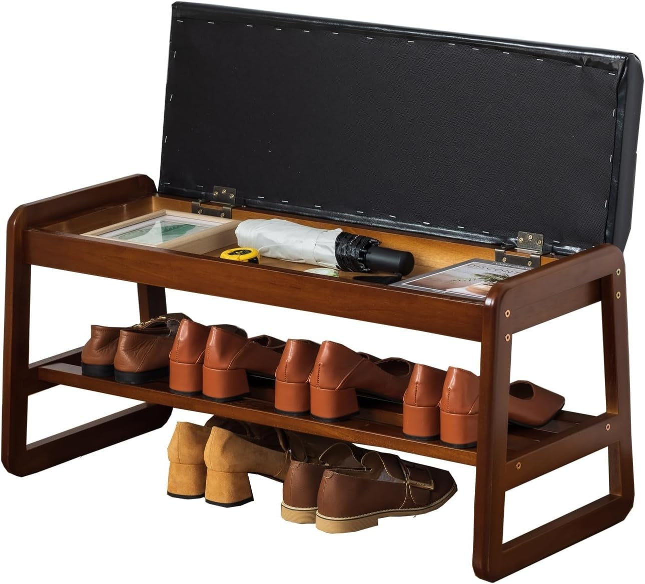 Modern Black Entryway Shoe Bench with Cushion & Flip-Top Hidden Storage