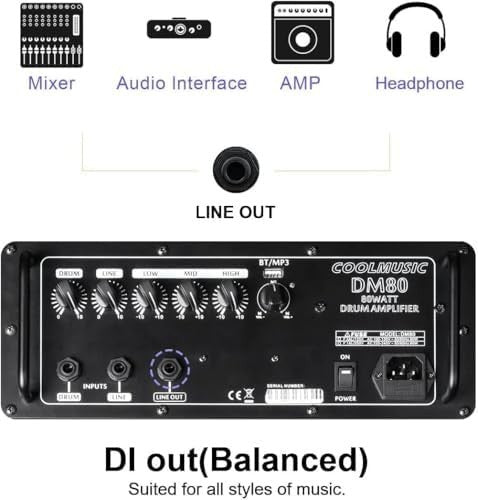 DM80 80W Electronic Drum & Keyboard Amp Bluetooth AUX 3-Band EQ