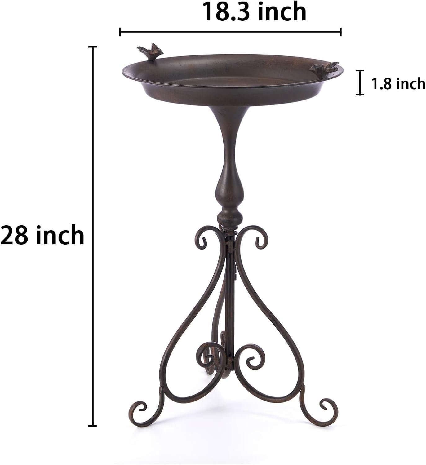 Large Metal Bird Bath 28” Stand | Weatherproof Garden Bird Feeder Decor