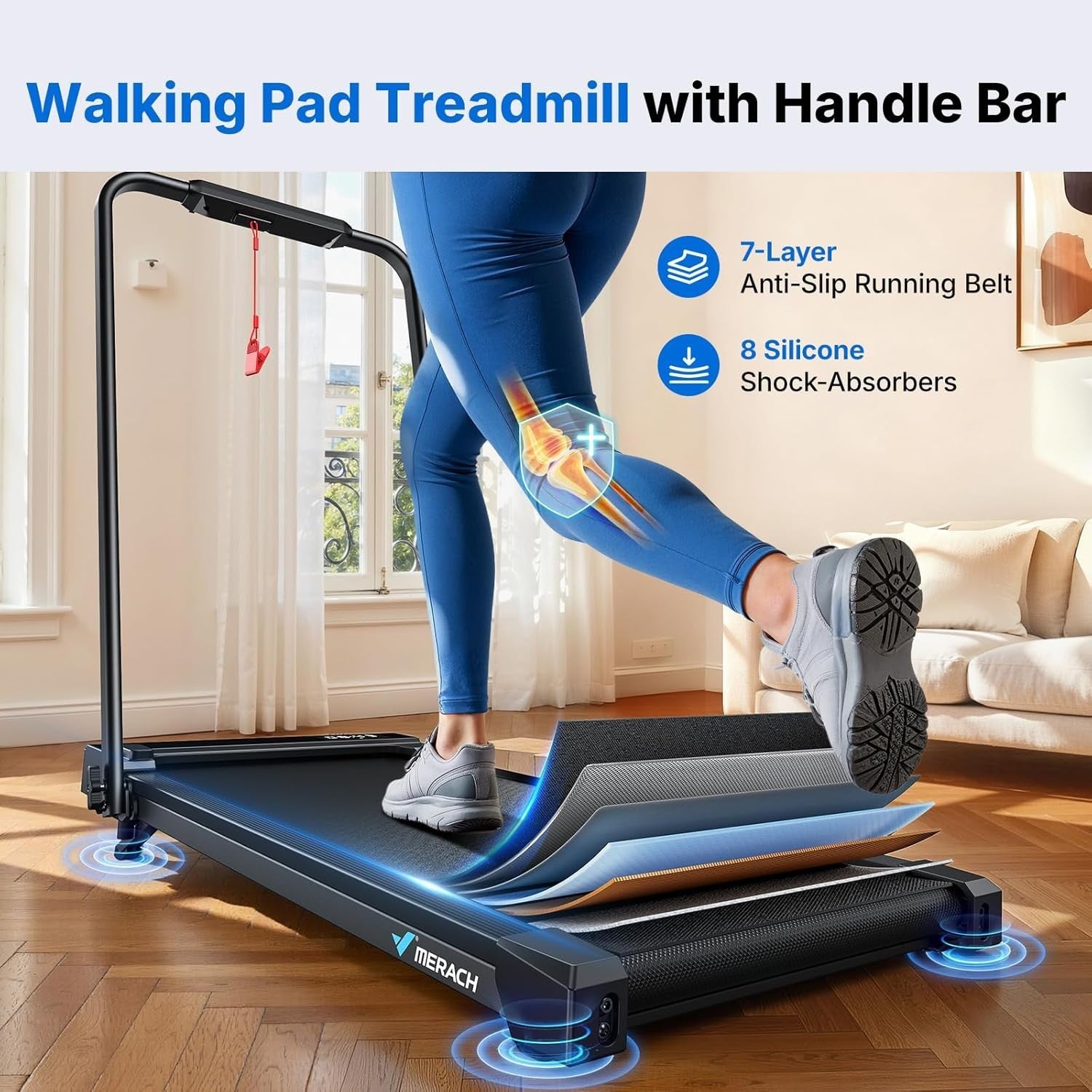 Under Desk Walking Pad Treadmill 6km/h Quiet 2.5HP Compact Home
