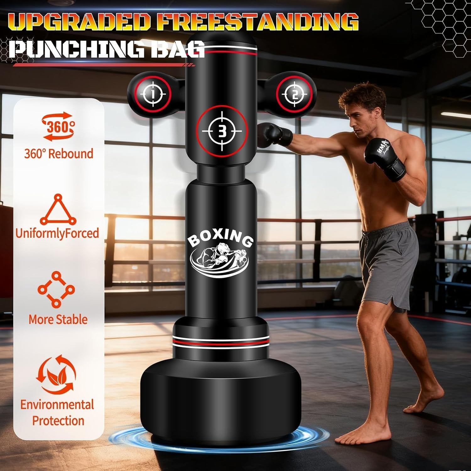 70in Free Standing Punch Bag Kit Adult MMA Boxing Training Set
