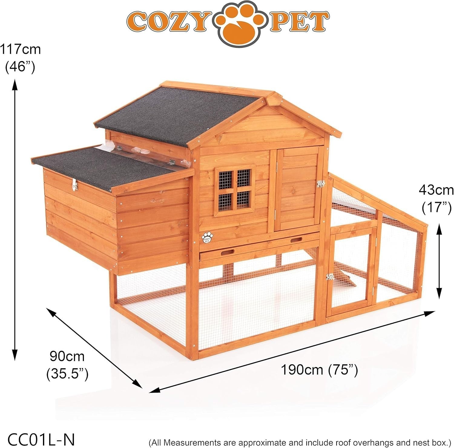 Large Chicken Coop with Run 190cm Hen House 6 Birds