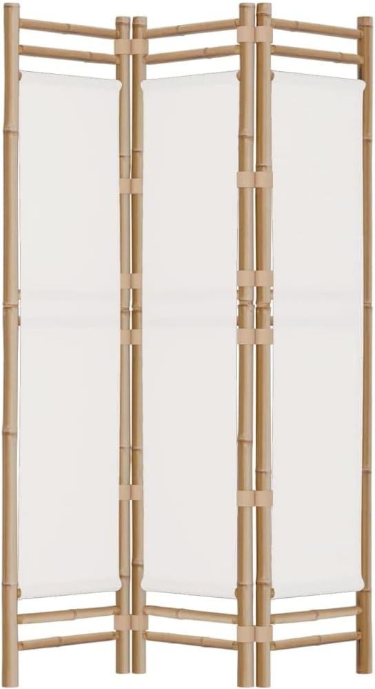 Cream Bamboo & Canvas Room Divider 120x180cm 3-Panel Folding Privacy Screen