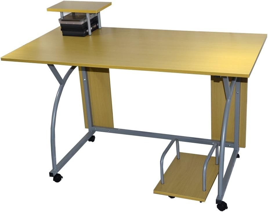 Rolling White Office Desk 120x60cm with Shelves Drawer Compact Workstation