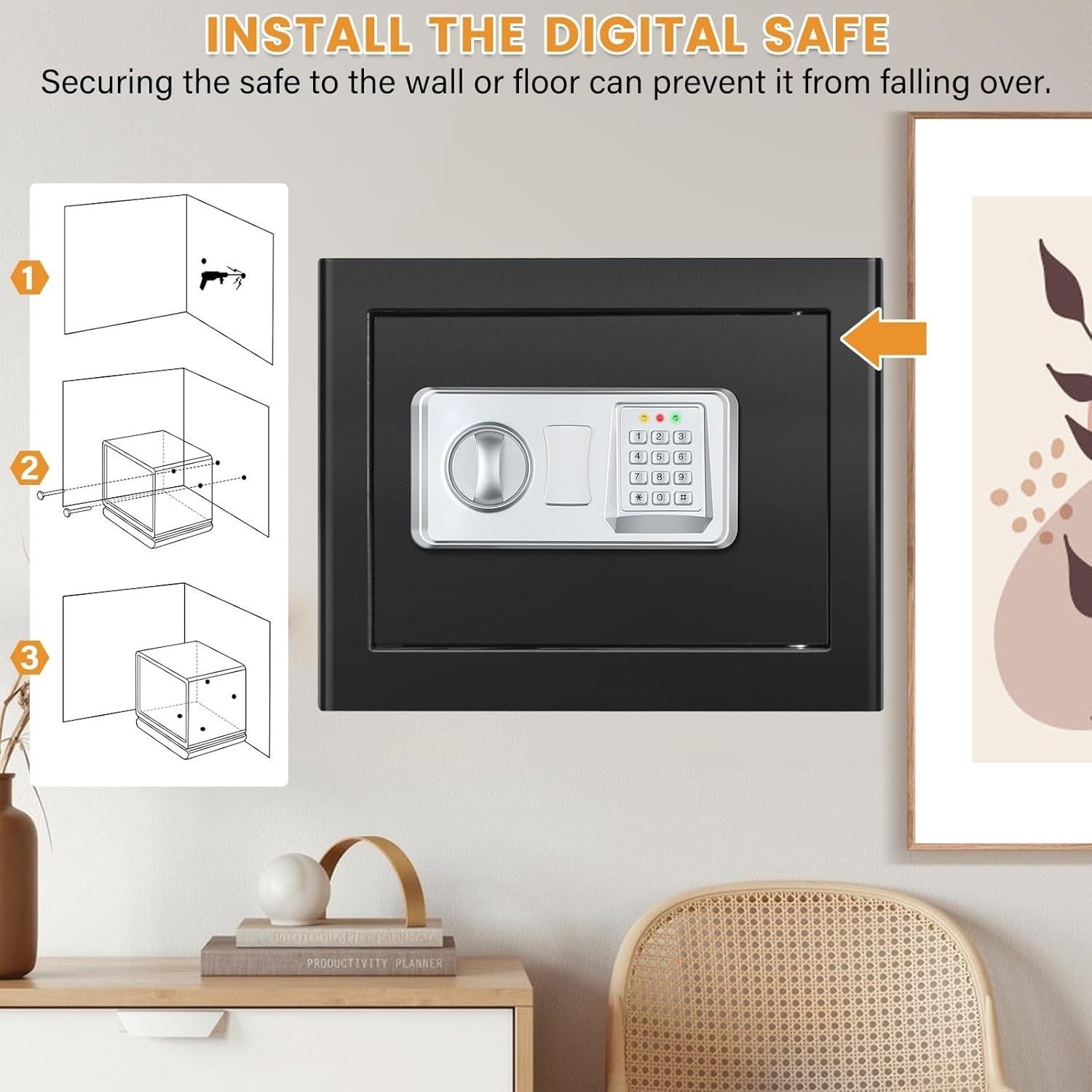 34L Digital Safe Box Alarm Silent Mode A4 Document Money Safe