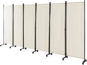 6 Panel White Folding Room Divider Privacy Screen with Wheels for Home Office