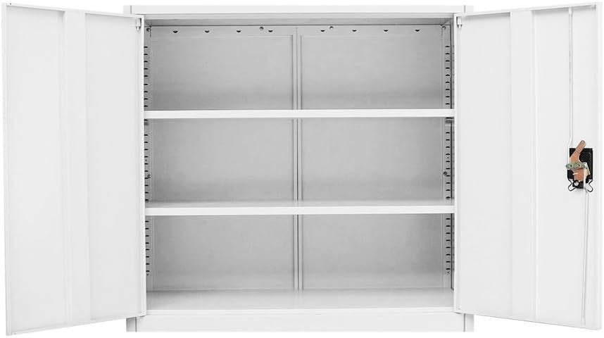 Lockable Metal File Cabinet 3 Tier Storage Cupboard with Shelves Office