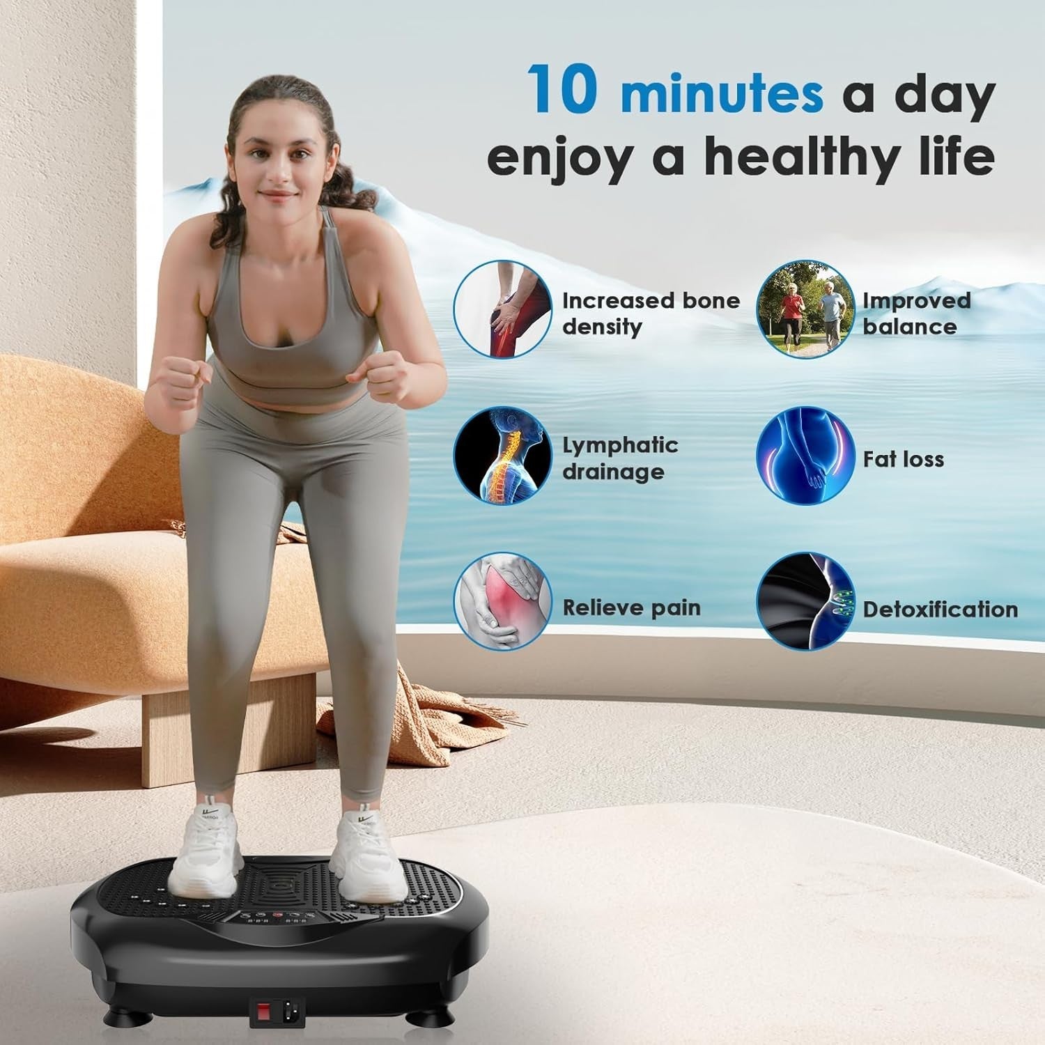 Black Vibration Plate Fitness Device Full Body Workout Lymphatic Drainage