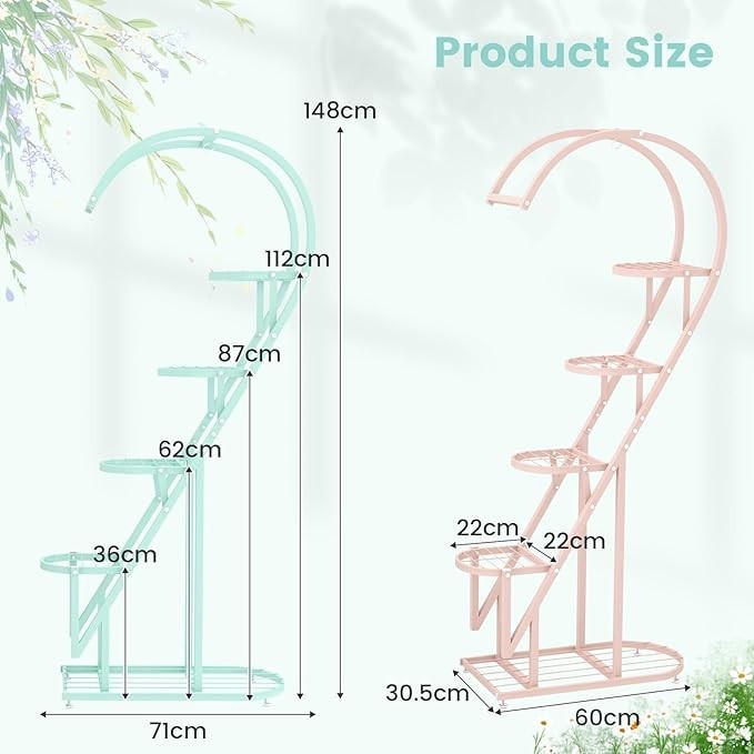 5 Tier Heart Shaped Metal Plant Stand Pink Blue Flower Shelf Indoor Outdoor Rack