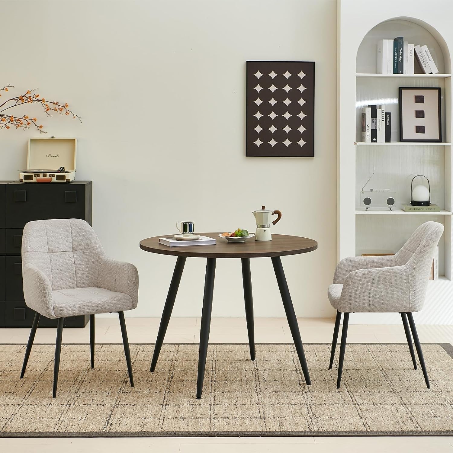 Plush Beige Dining Chairs Set of 2 Ergonomic Padded Seat Metal Legs