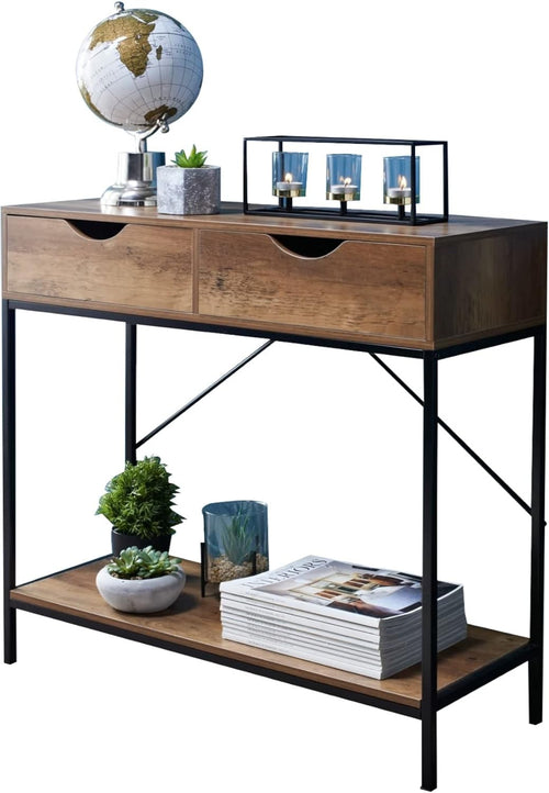 Slim Console Table with Drawers & Storage Shelf for Hallways