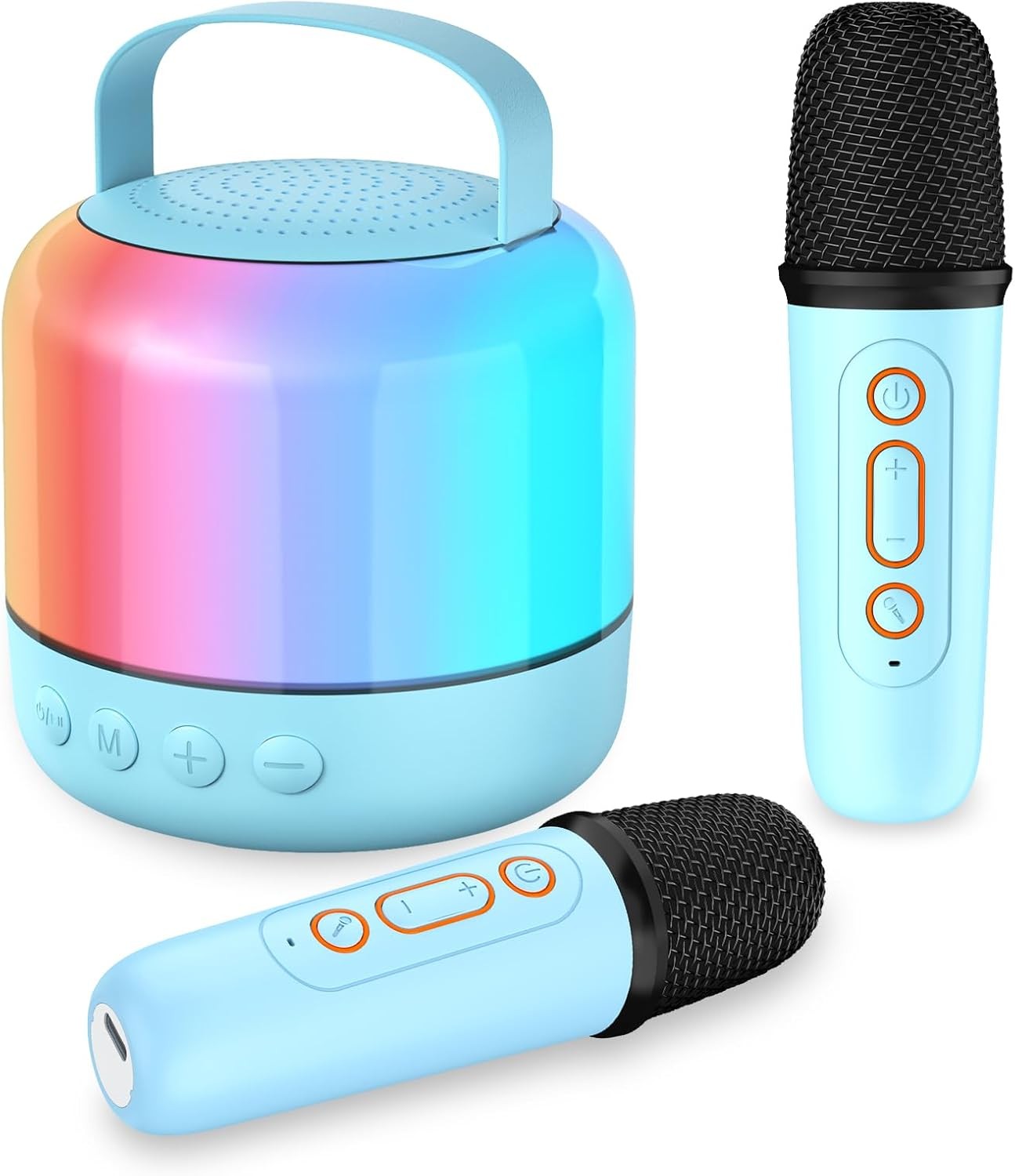 Kids Karaoke Machine with 2 Mics Bluetooth LED Party Speaker Blue
