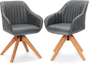 Set of 2 Grey Swivel Desk Chairs Tub Armchairs Wooden Legs