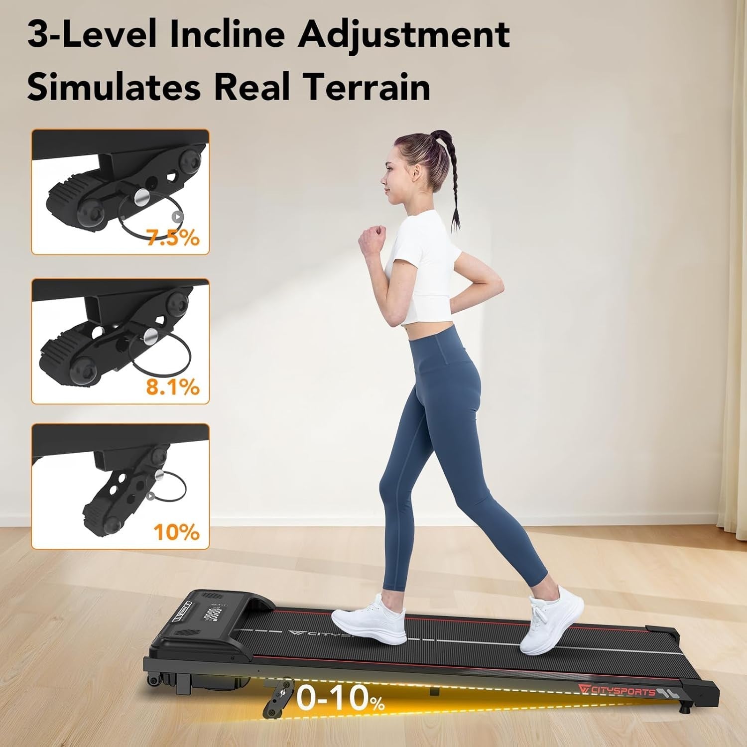 Under Desk Treadmill 10% Incline Walking Pad 1-6KM/H Remote LED Display