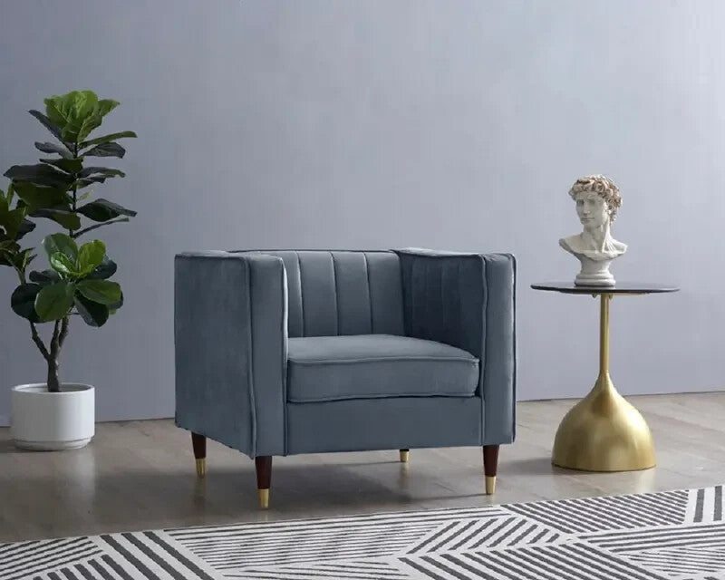 Grey Velvet Armchair Single Seater Sofa Gold Legs Plush Lounge Chair