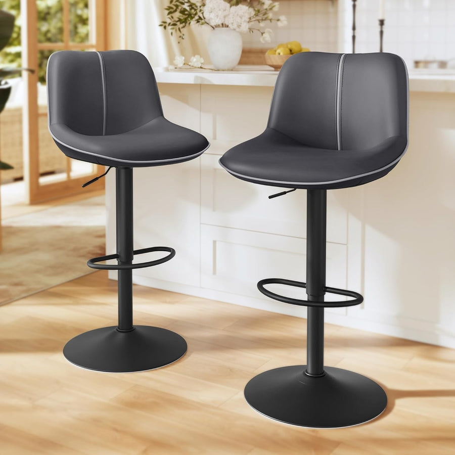 Set of 2 Adjustable Swivel Bar Stools – Ink Black L-Shape