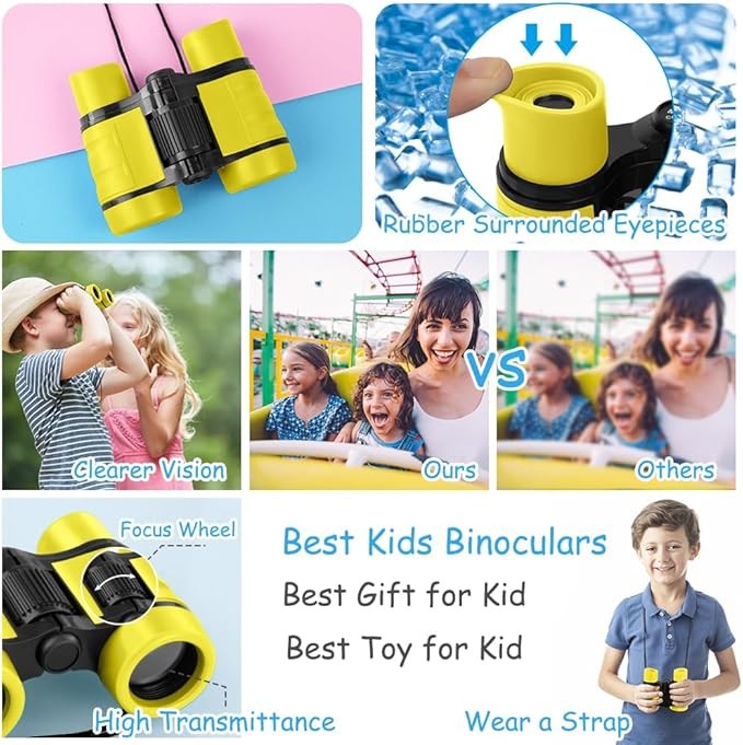 Kids 4x30 Yellow Shockproof Binoculars | Outdoor Explorer Toy Ages 3–12