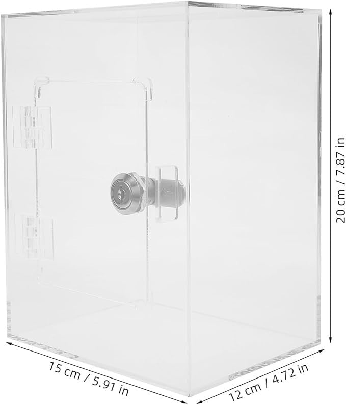 Lockable Acrylic Donation Suggestion Box – Transparent, Secure, 15x20x12cm