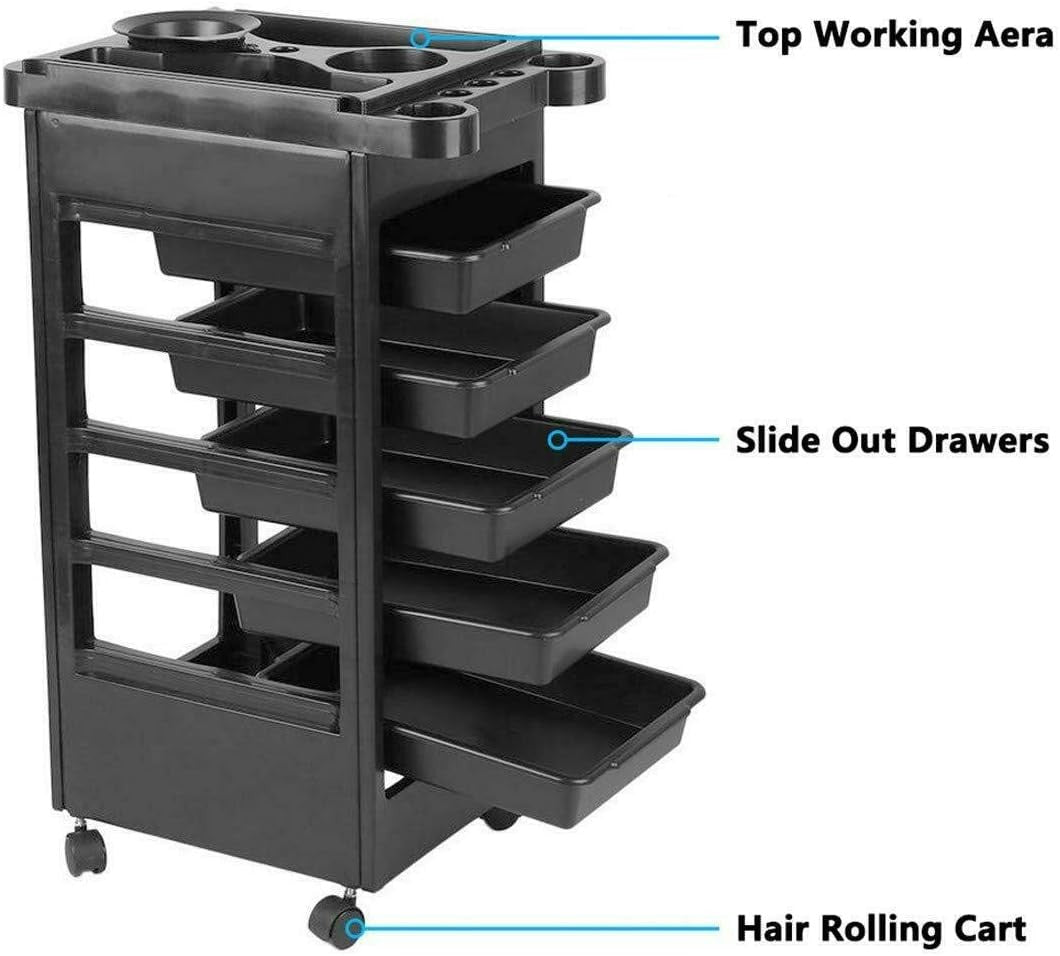 Salon Tray Cart Rolling Storage Trolley with Multi Compartments for Barber