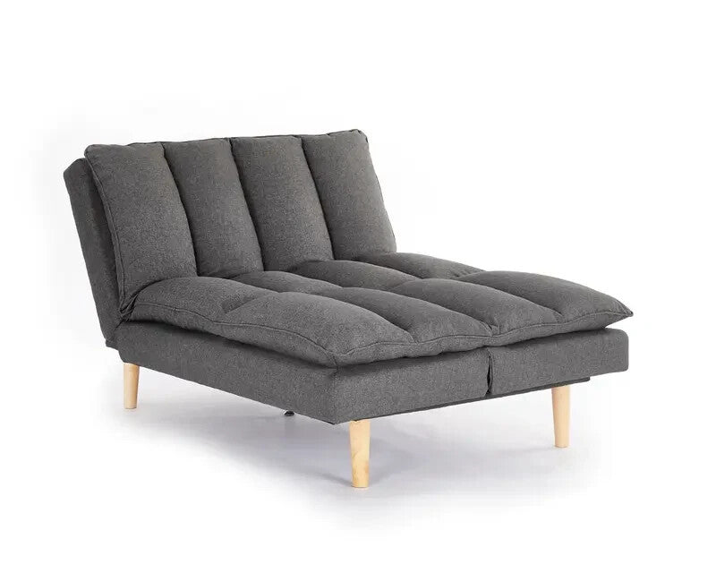 3 Seater Grey Fabric Sofa Bed with Chaise Recliner & Wooden Legs