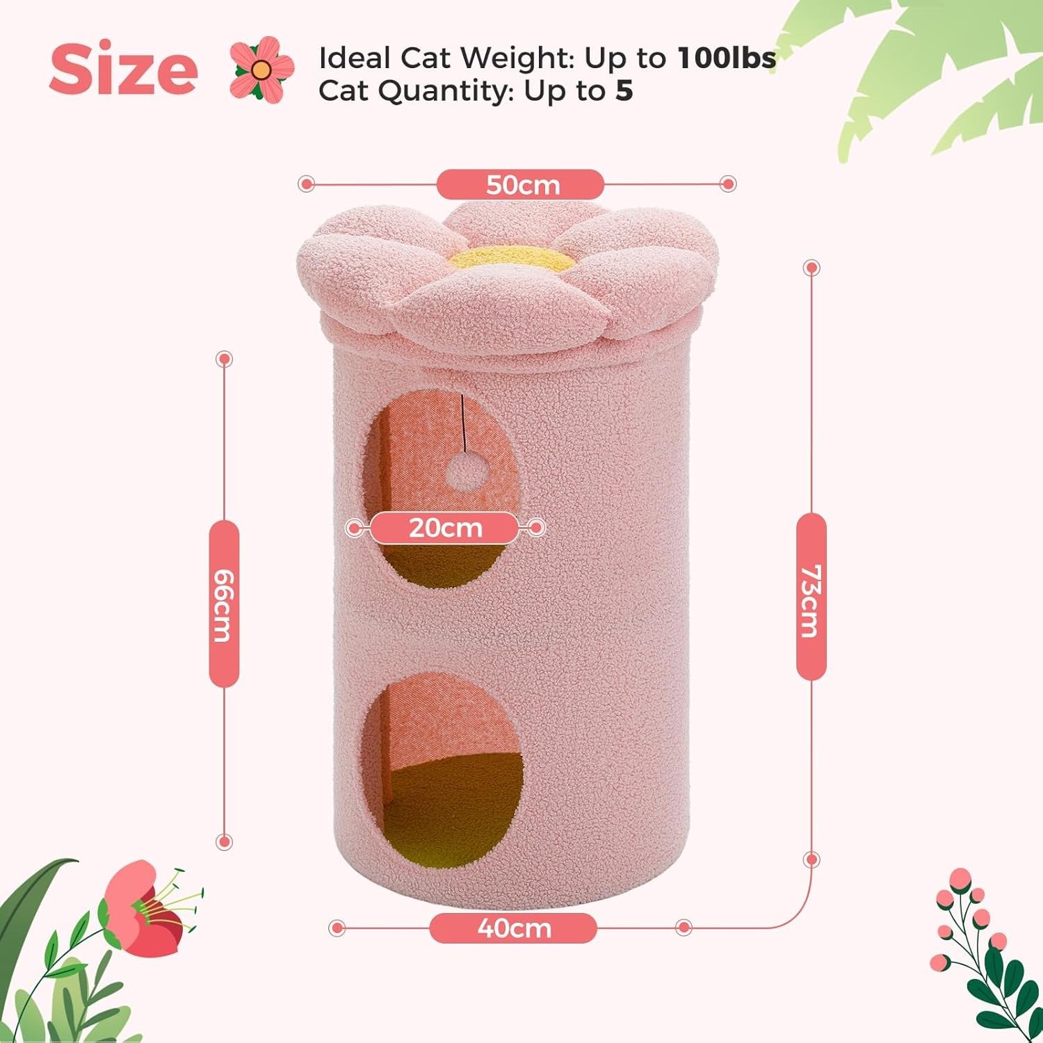 Flower Cat Cave Bed with Condo Top Perch Hideaway Tower Pink 2 Level