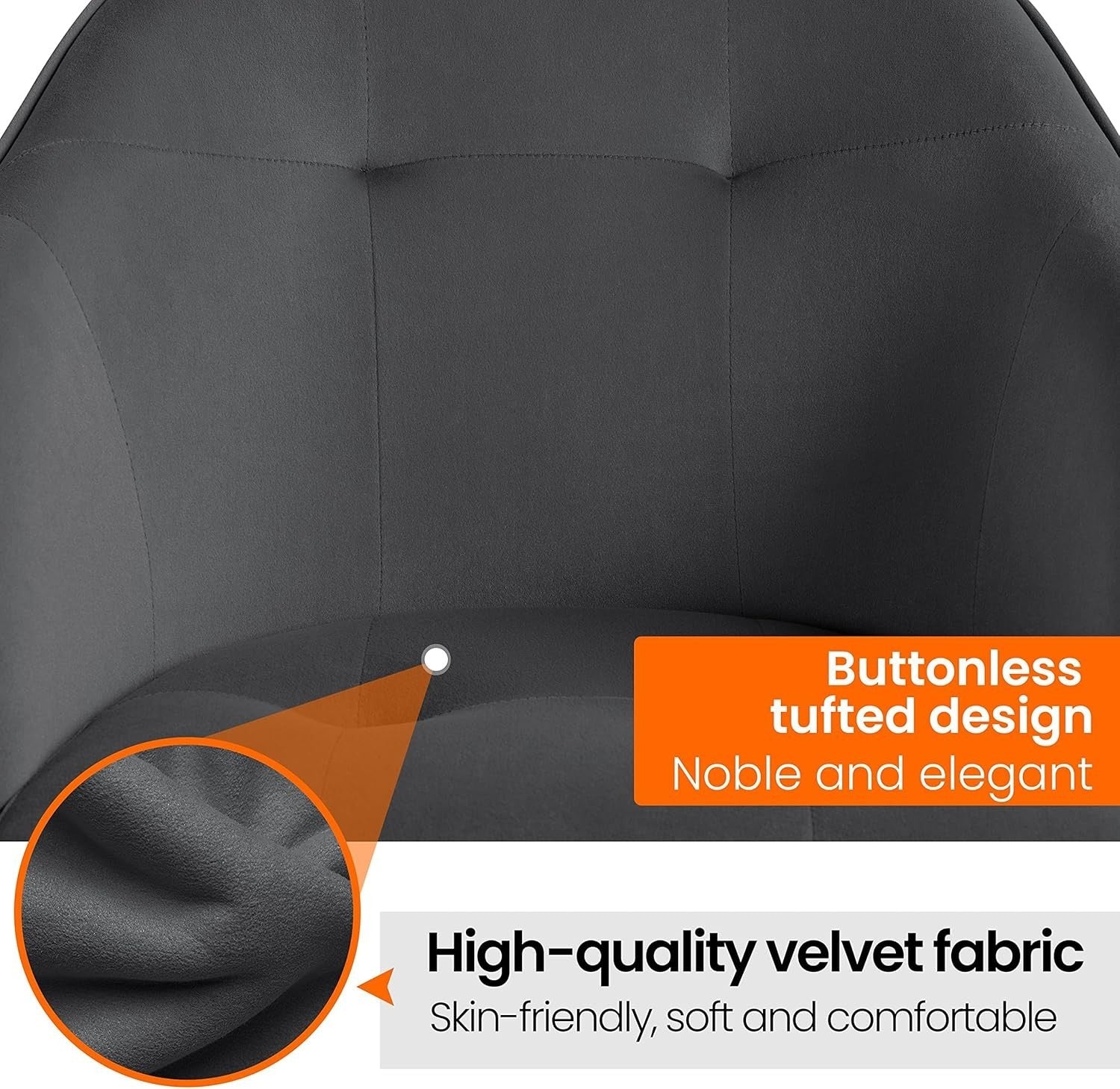 Ergonomic Grey Velvet Office Desk Chair Swivel Adjustable Height Home Armchair