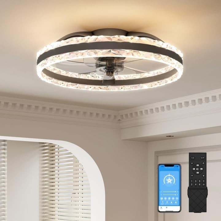 60CM Smart LED Ceiling Fan, 6 Speeds, Dimmable 3000-6500K, Black