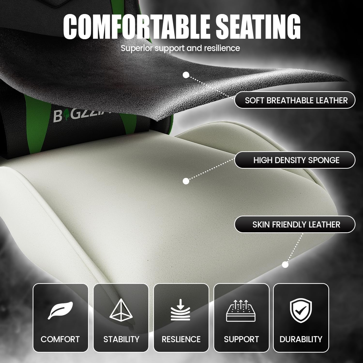 Ergonomic Gaming Chair PC Desk Office Racing Recliner Green Adjustable Padded