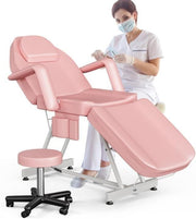 Adjustable 3-Section Beauty Massage Bed w/ Hydraulic Stool & Headrest Pink