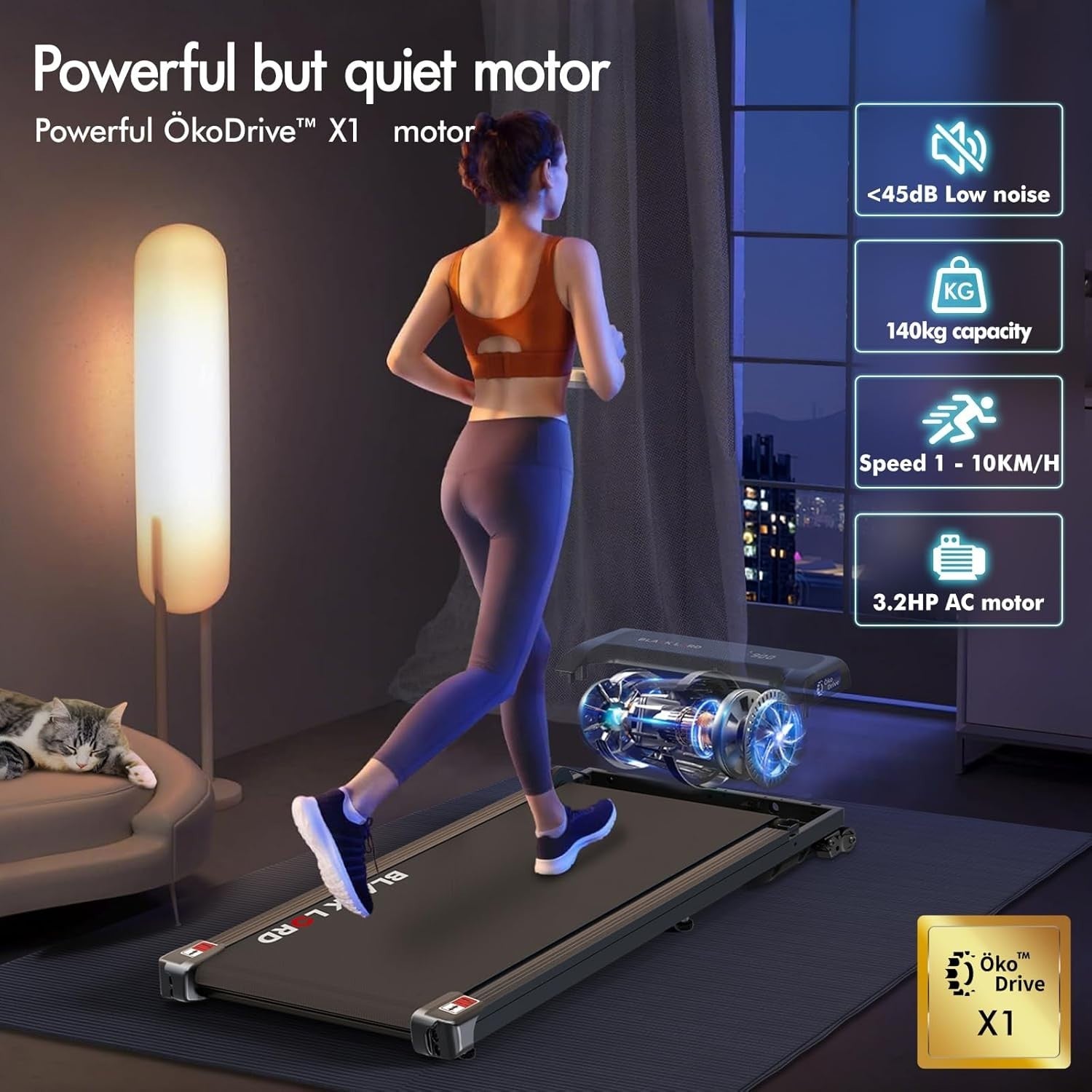 9% Incline Under Desk Treadmill 3.2HP Foldable Running Machine