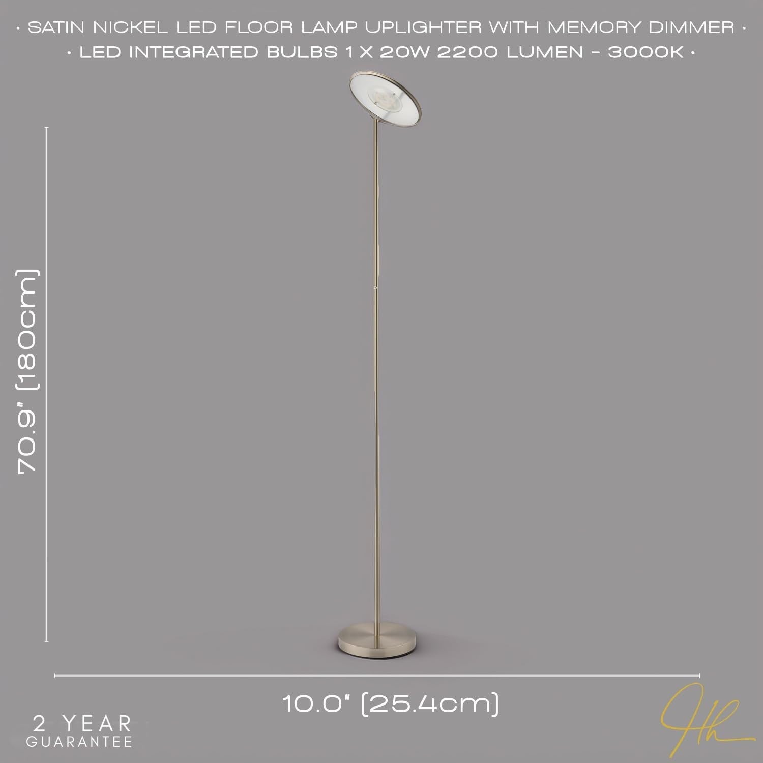 Satin Nickel LED Uplighter Floor Lamp Dimmable Adjustable Head Warm White