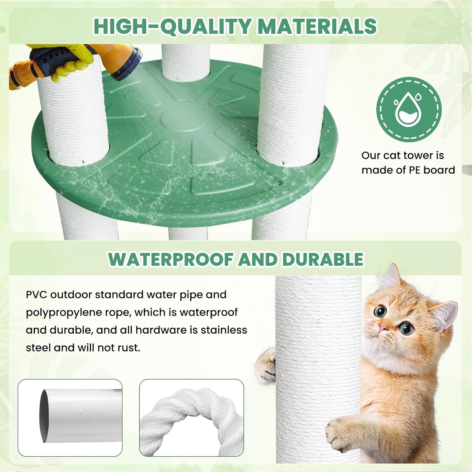 68 Inch Outdoor Cat Tree Tower Waterproof Cylindrical Scratching Post Patio