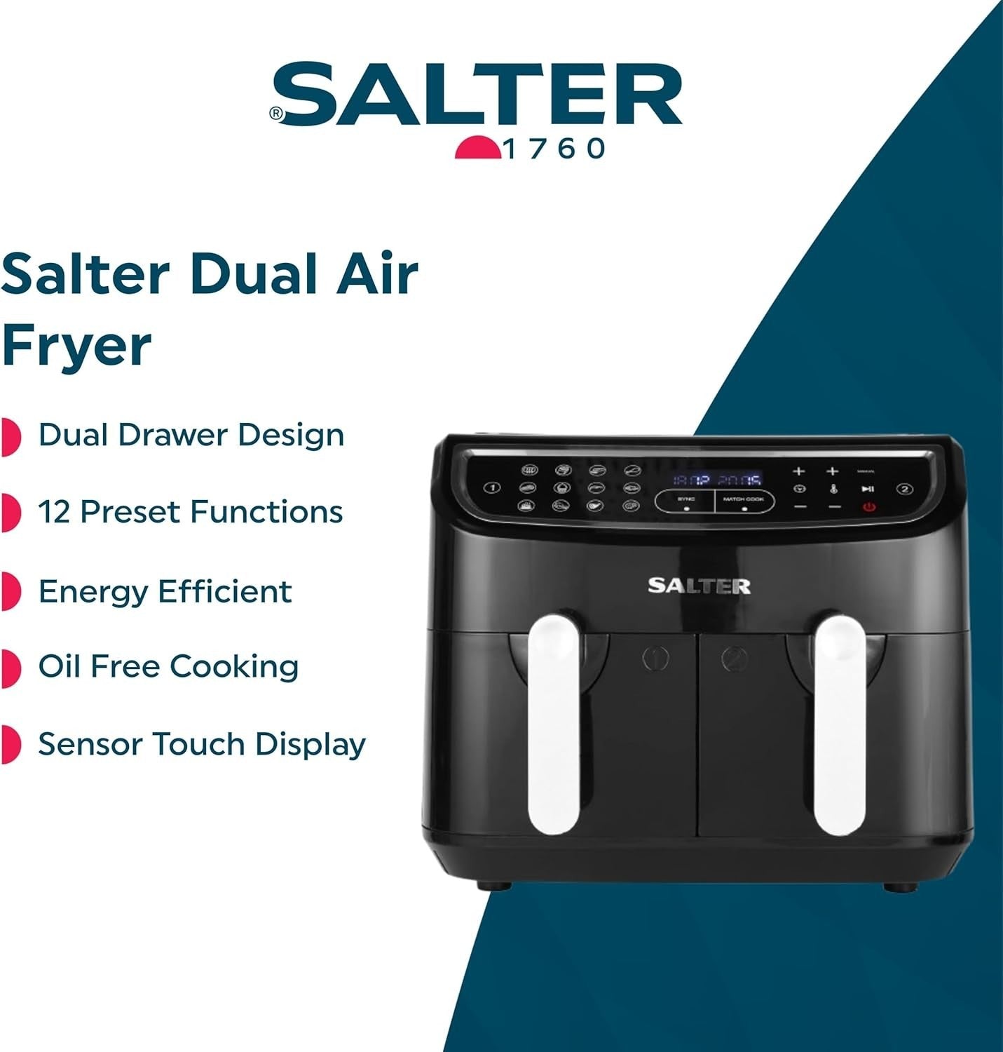 Dual Cook Air Fryer 9L | 12 Functions, Sync & Match, LED Touch, 1600W, Low-Oil