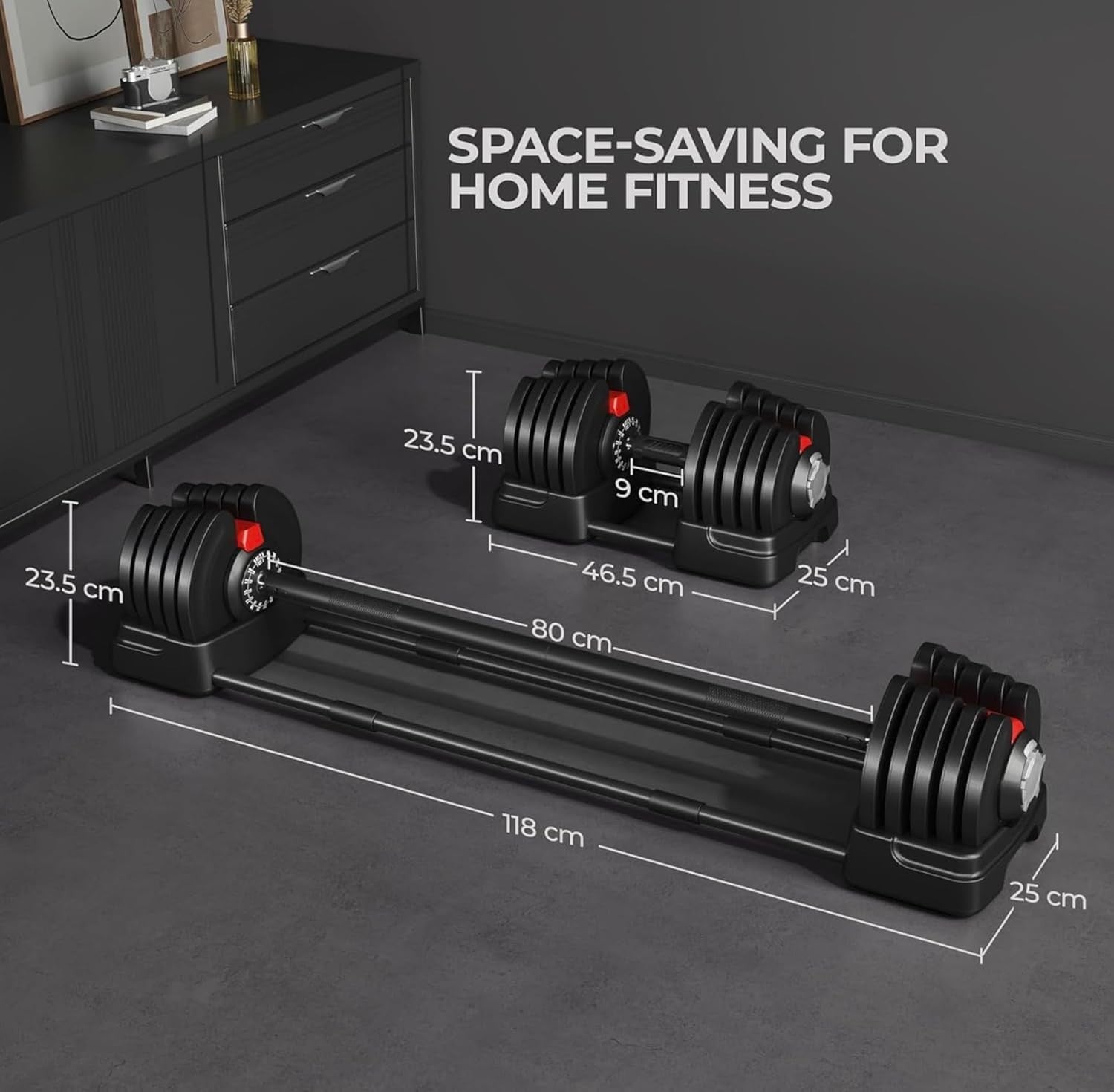 40KG Adjustable Dumbbell & Barbell Set 2-in-1 Home Gym Free Weights