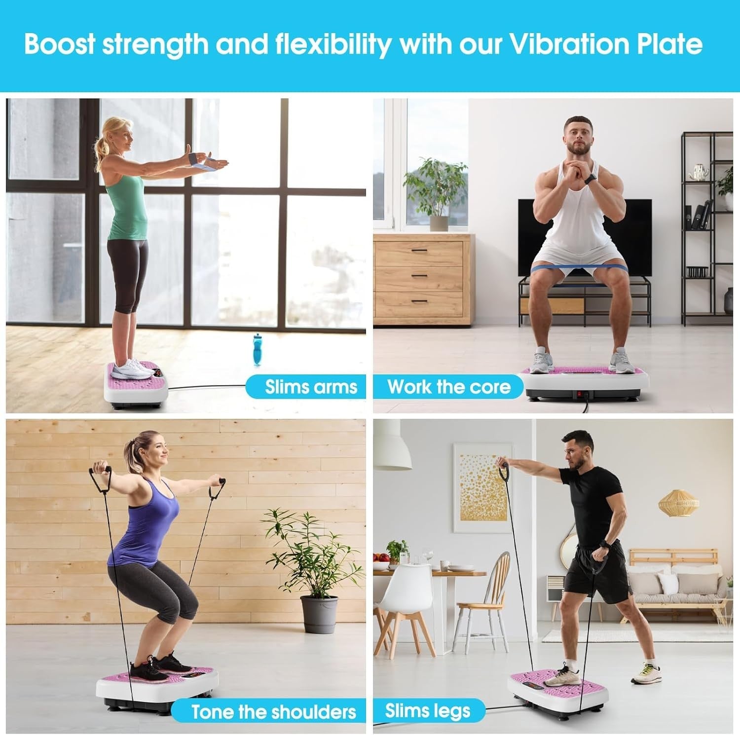 Power Waver Vibration Plate 120 Levels Foot Massage Bands 400lb
