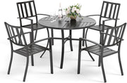 5 Piece Outdoor Patio Dining Set Metal Garden Table & Stackable Chairs